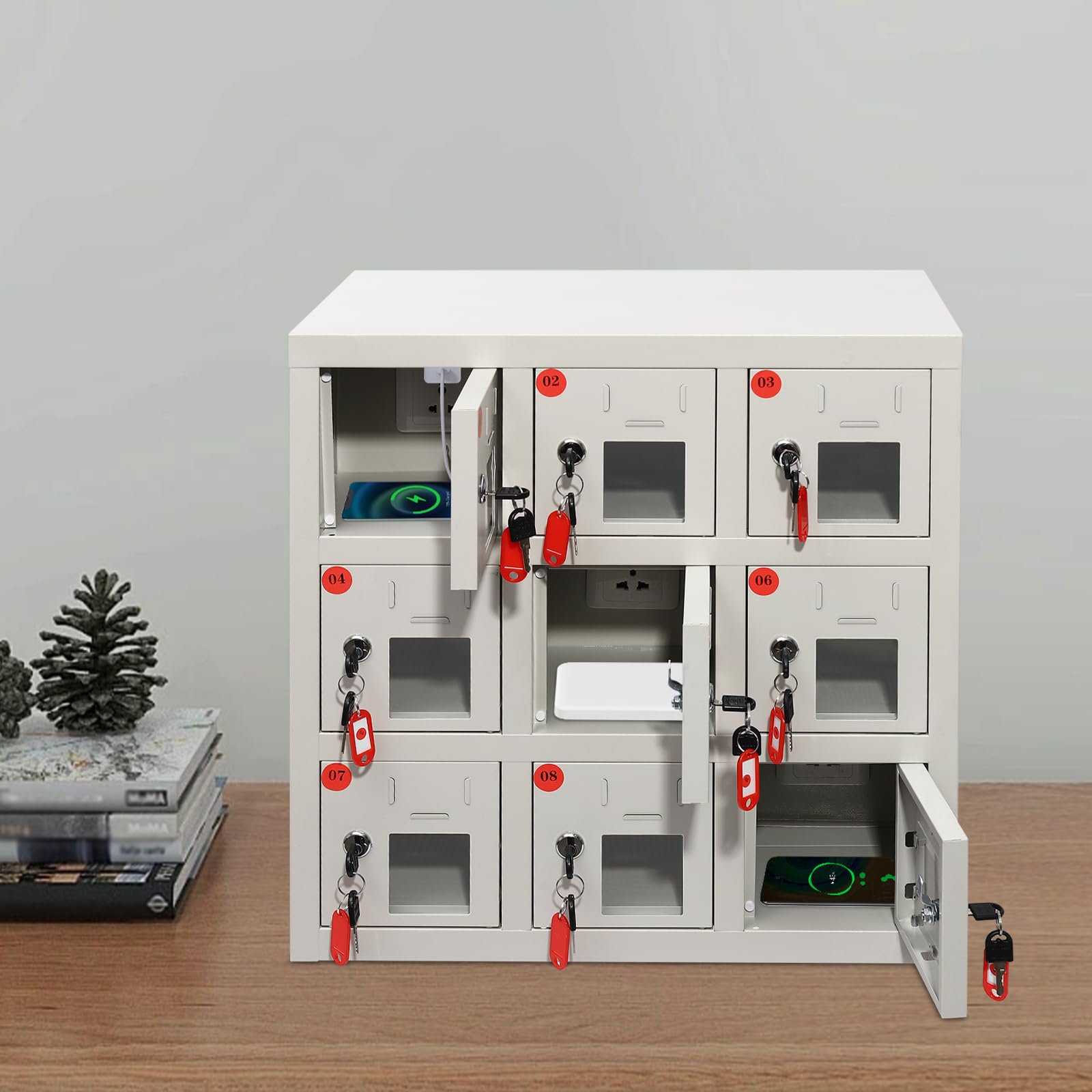 6-Bay Steel Cell Phone Locker with Charging Station & Key Lock - Secure Mobile Phone Cabinet for Schools, Factories, Troops, Offices, and Public Spaces