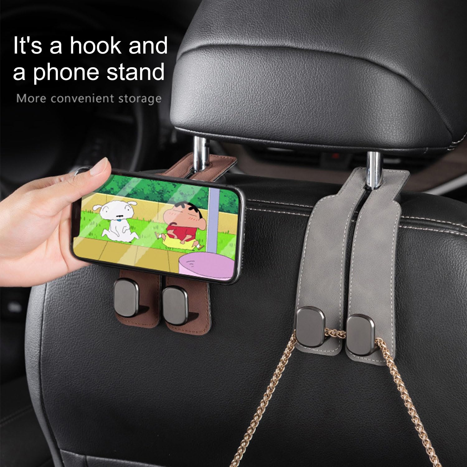 2 Pack Bling Car Headrest Hooks - Rhinestone Backseat Organizer For Purses, Bags & Clothes - Universal Fit - View #6