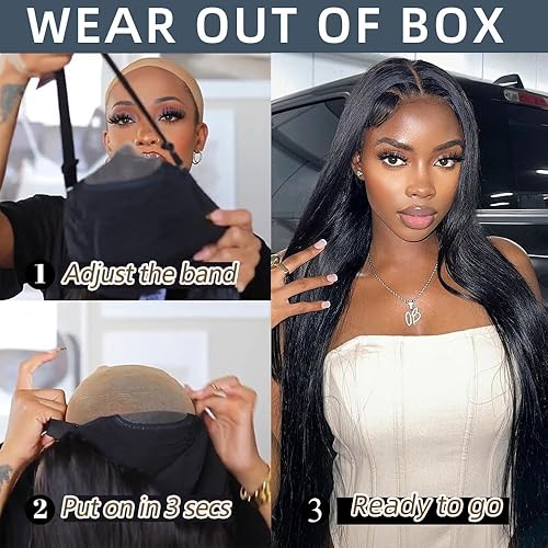 Miniatura 2 de Wear and Go Pelucas de cabello humano sin pegamento, precortadas con encaje HD 6x4, pelucas de cabello humano lacio con encaje frontal sin