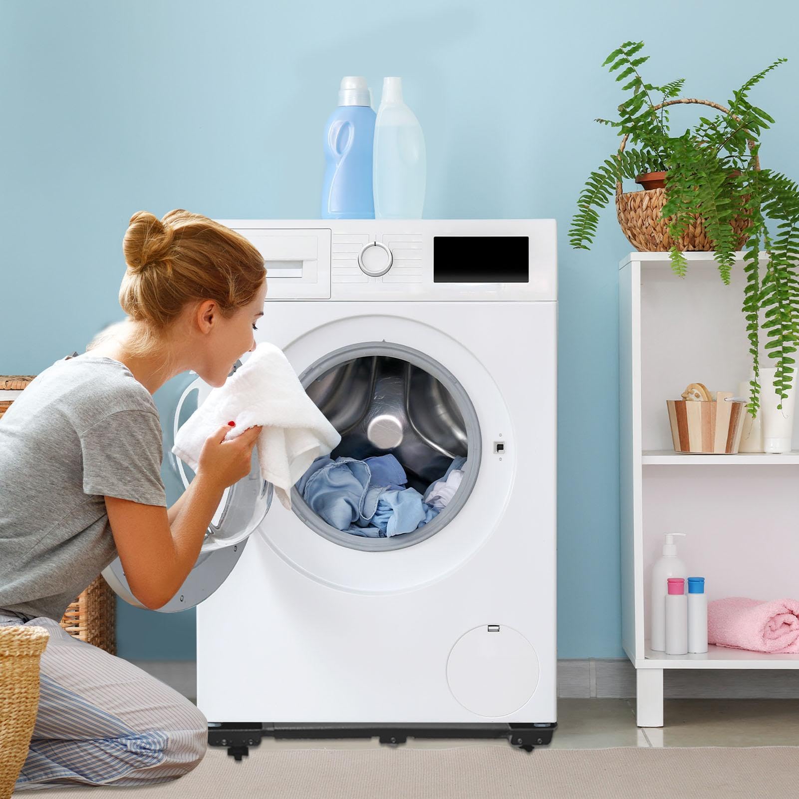 Rulli per elettrodomestici resistenti – Ruote scorrevoli mobili | Base in ferro da 40 cm, regolabile per mobili per lavatrici, forte cuscinetto di carico per asciugatrici, alianti per la prot
