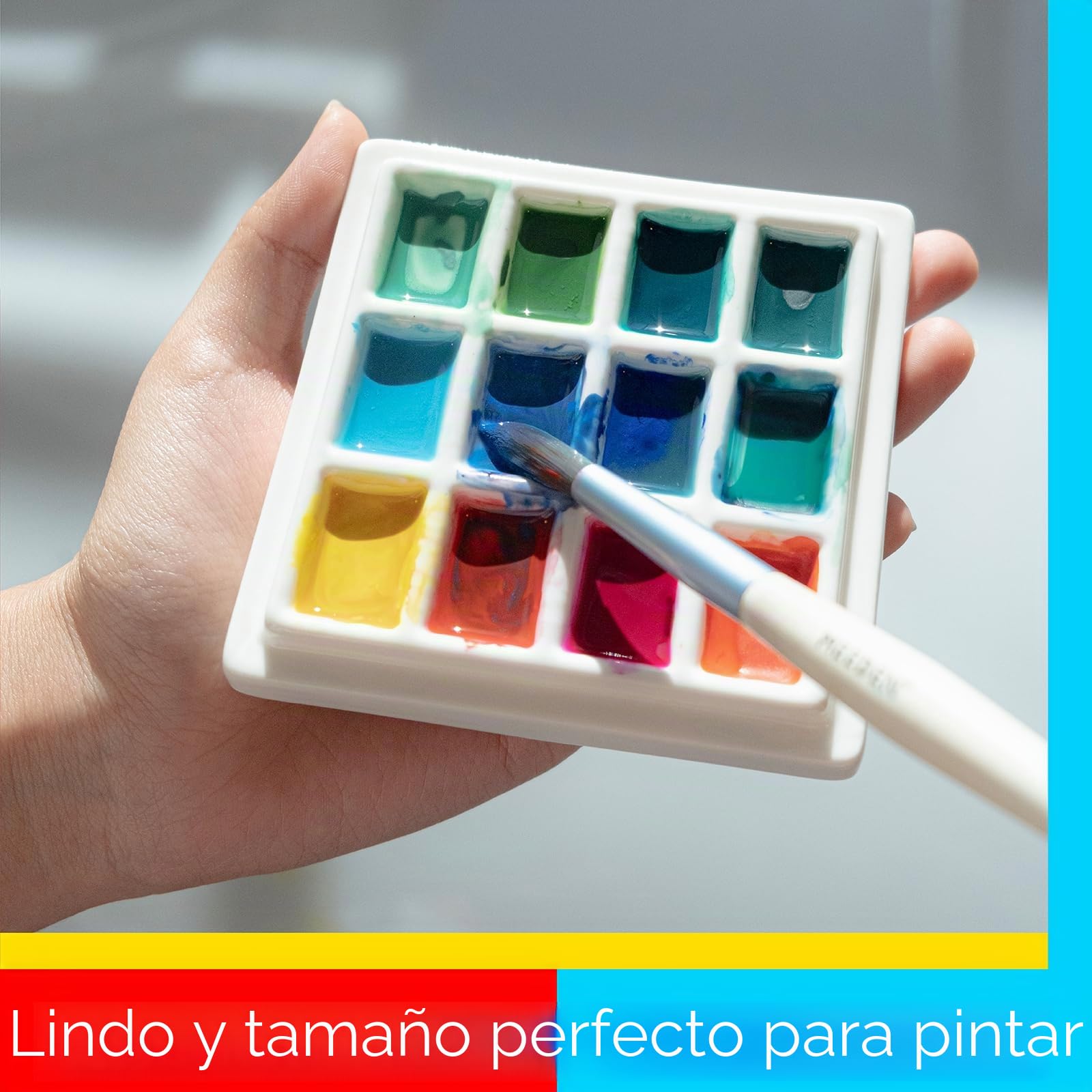 MEEDEN Paquete de 3 paletas de cerámica con Cubiertas, Paleta de Pintura para Acuarela y Mezcla de Colores Gouache, Paleta de Porcelana Blanca Pura, Paleta Multifuncional para Pasatiempos y