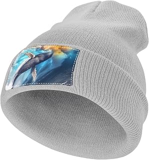 Surging Waves Whale Beanie Hat for Women Men Thick Knitted Hat Skull Cap Ski Hats