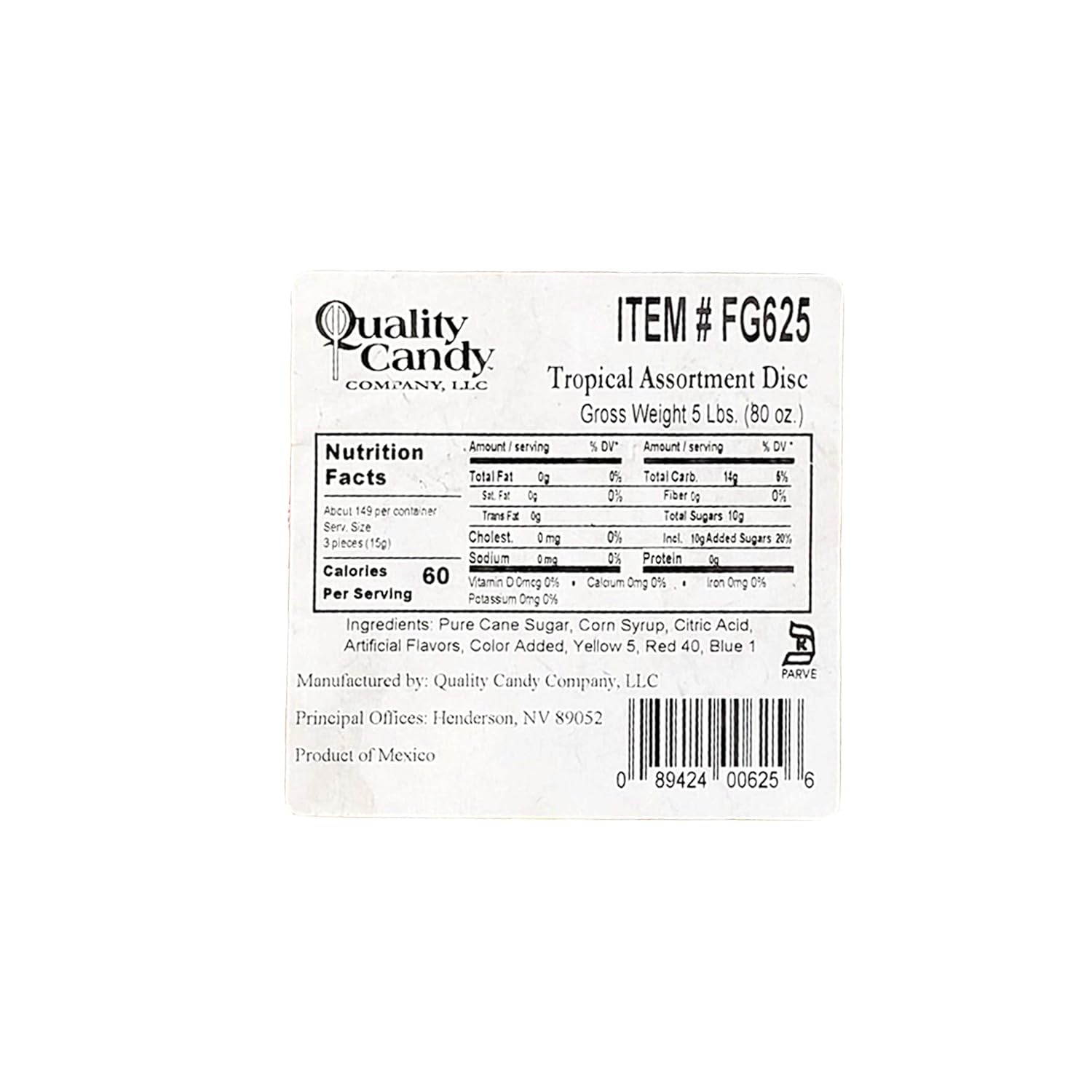 Quality Candy Company Tropical Fruit Discs, 5 Pounds