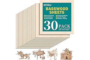 30 Pack Smooth Bulk Wood Square Sheets for Crafts, Laser Cutting