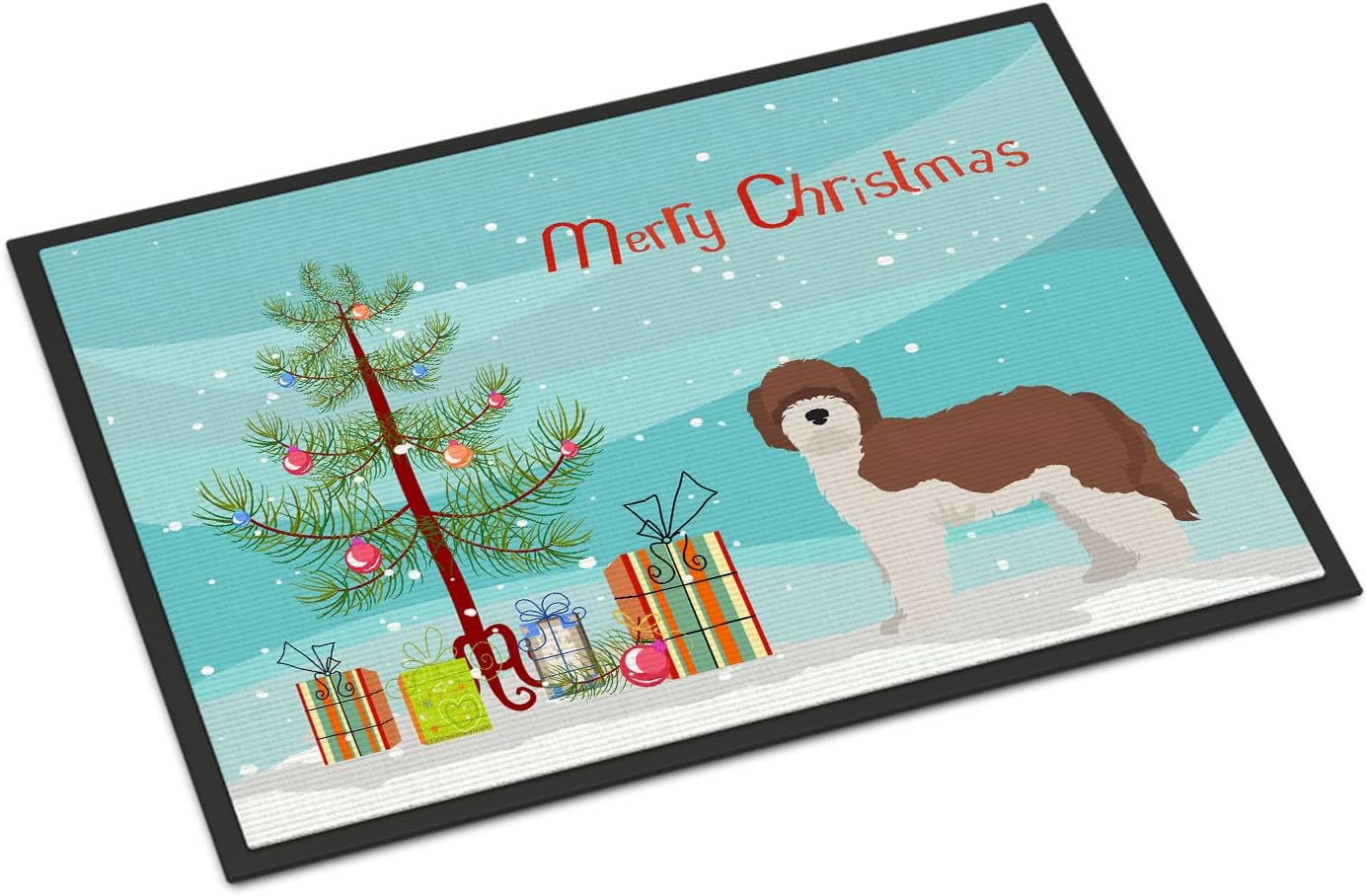 Caroline's Treasures CK3867JMAT Sheepadoodle Christmas Tree Doormat 24x36 Front Door Mat Indoor Outdoor Rugs for Entryway, Non Slip Washable Low Pile, 24H X 36W