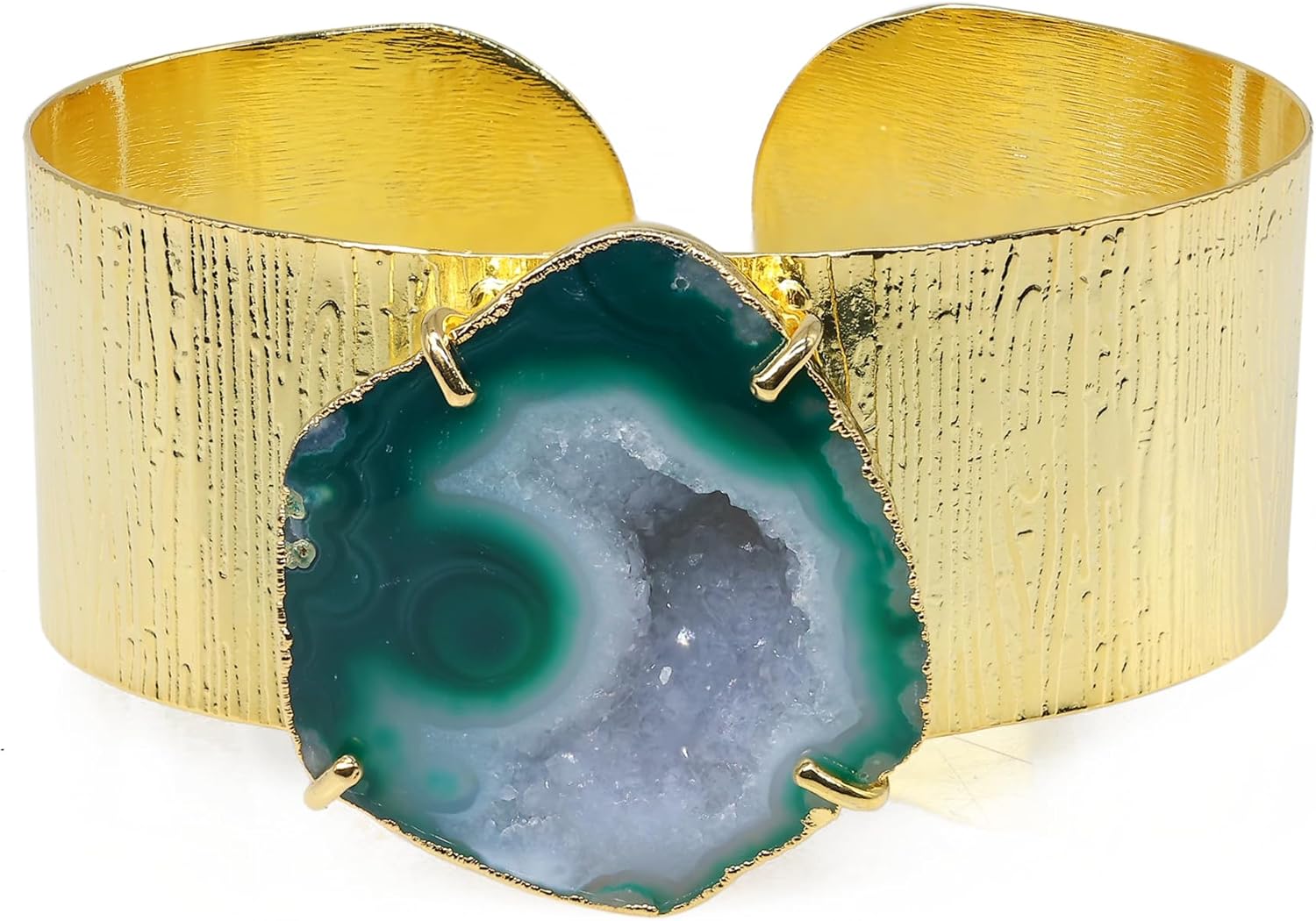 Cave Druzy Agate Geode Druzy Handmade Gemstone Gold Cuff Bracelet, Stone Size Appromimate 25-35 mm Adjustable Cuff Bracelets