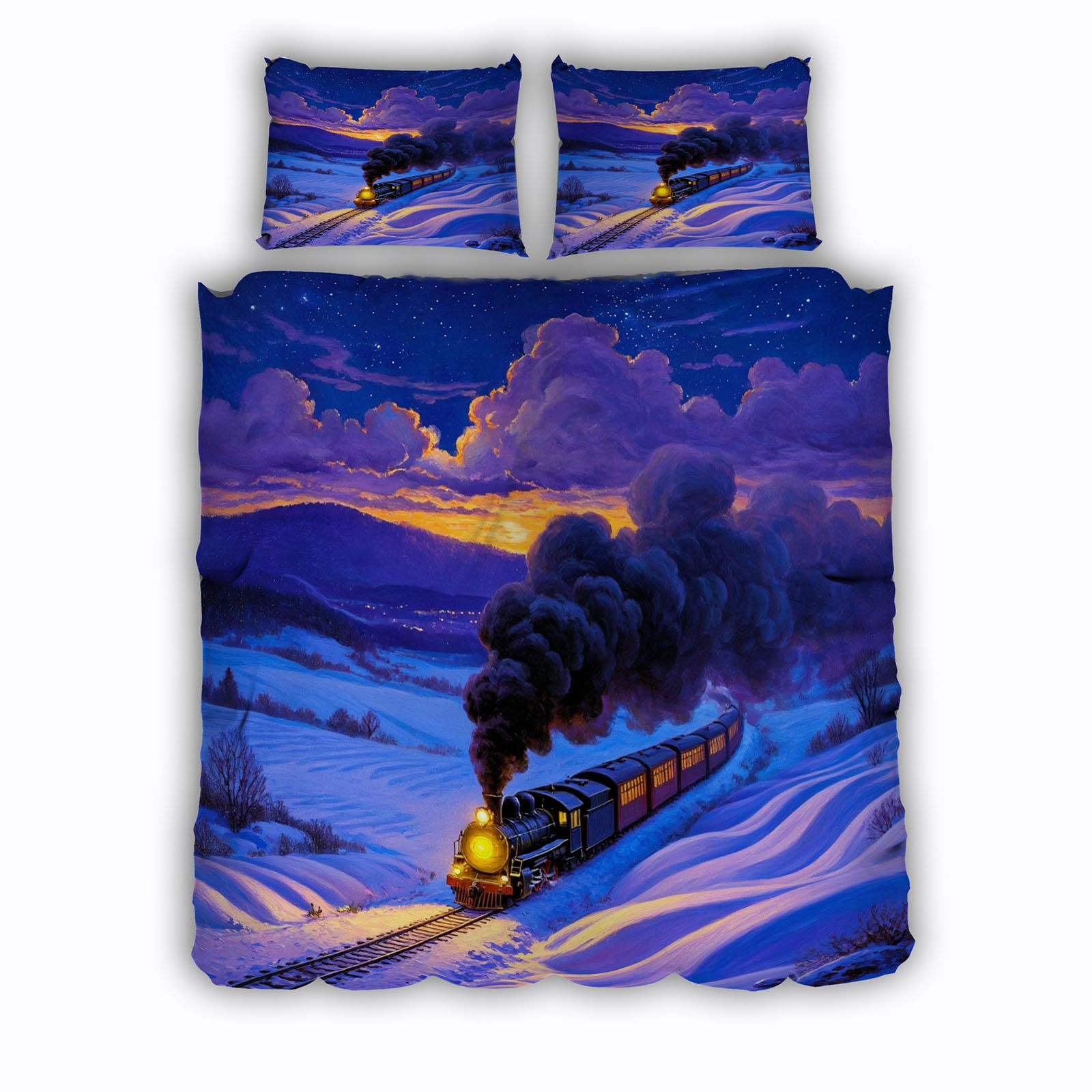 Housse de Couette Train à Vapeur 240x260 Ensemble de Literie Microfibre Rétro 3D