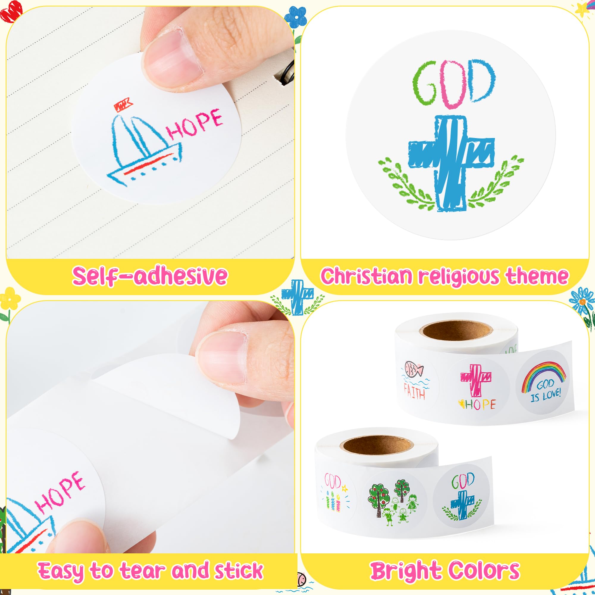 Snapklik.com : 1000pcs Christian Religious Cartoon Sticker Rolls, 16 ...