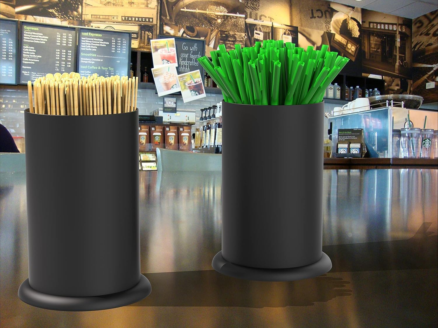 MyLifeUNIT Straw Holder Dispenser, Stainless Steel Kitchen Utensil Organizer 6.7" x 4.9", Black (2 pack)