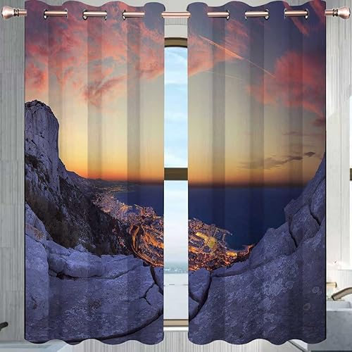 Miniatura 2 de Landscapes Sunset Night Scenery Cortinas para sala de estar, 2 paneles de cortinas para decoración de dormitorio y chimenea de 85 pulgadas de ancho