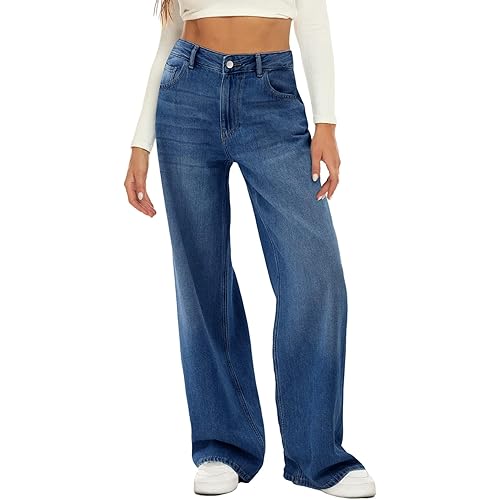 HDLTE Women Wide Leg Jeans High Waist Baggy Jean Loose Boyfriend Jeans Denim Pants Y2K