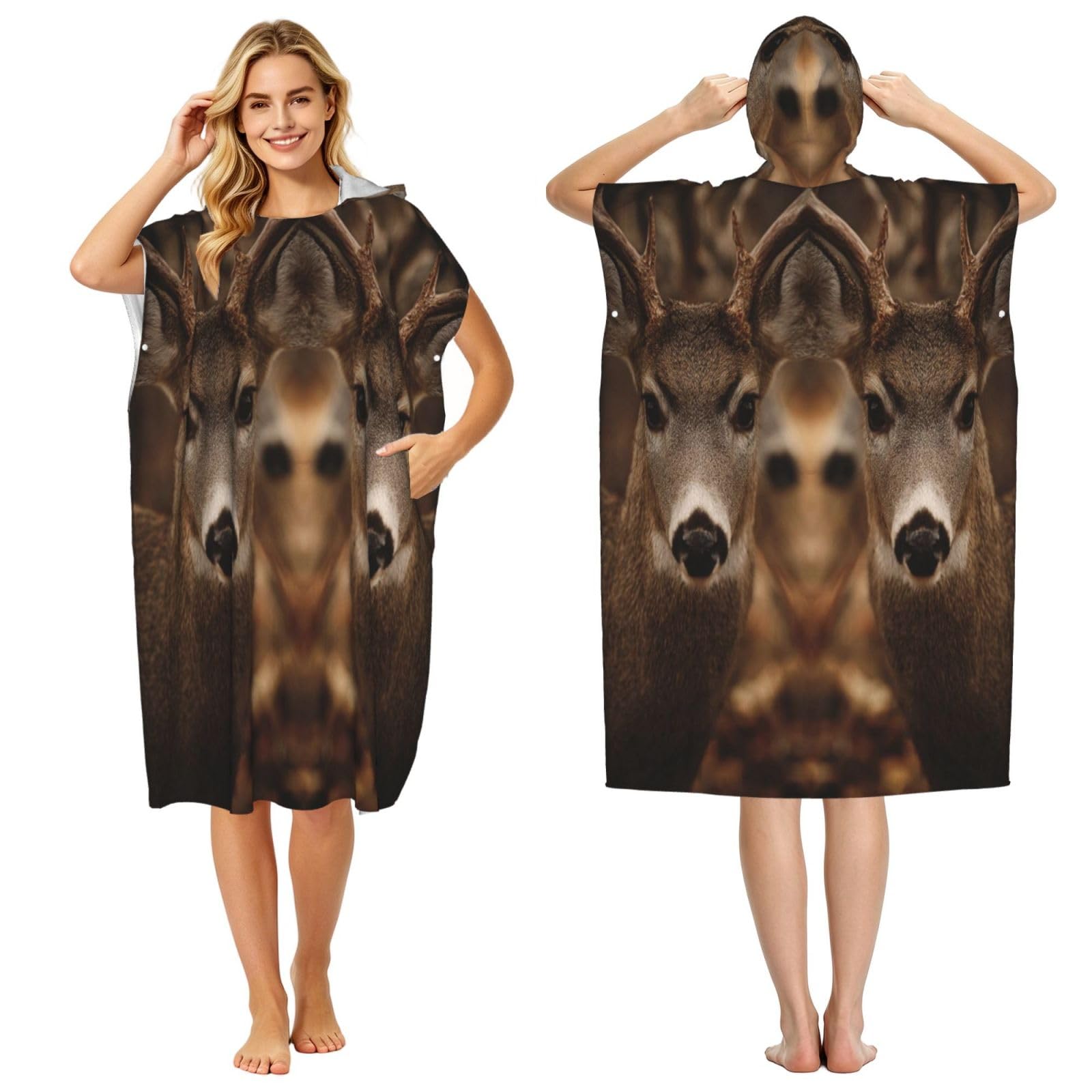 KLGRTJHK Cute Deer Adult Hooded Beach Poncho Towel 43"X35"