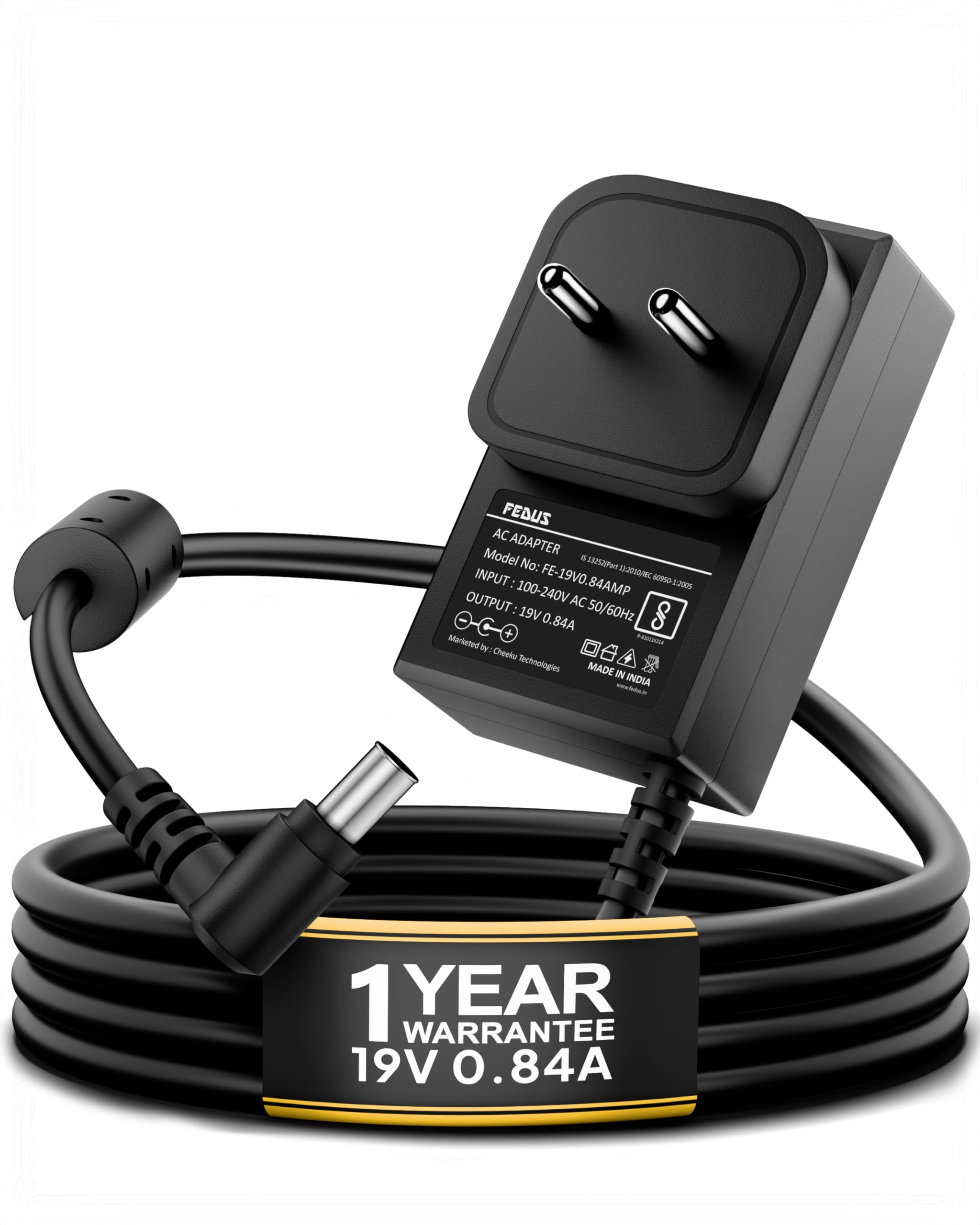 FEDUS BIS Certified 19V 0.84Amp Adapter for LG Monitor, Power Supply of HDTV, LCD LED Monitor & TV Compatible for 19” 20” 21.5” 24” 27” 29” 32Inch TV Monitor, Input: 220V-50Hz 50mA Output 19V/0.84A