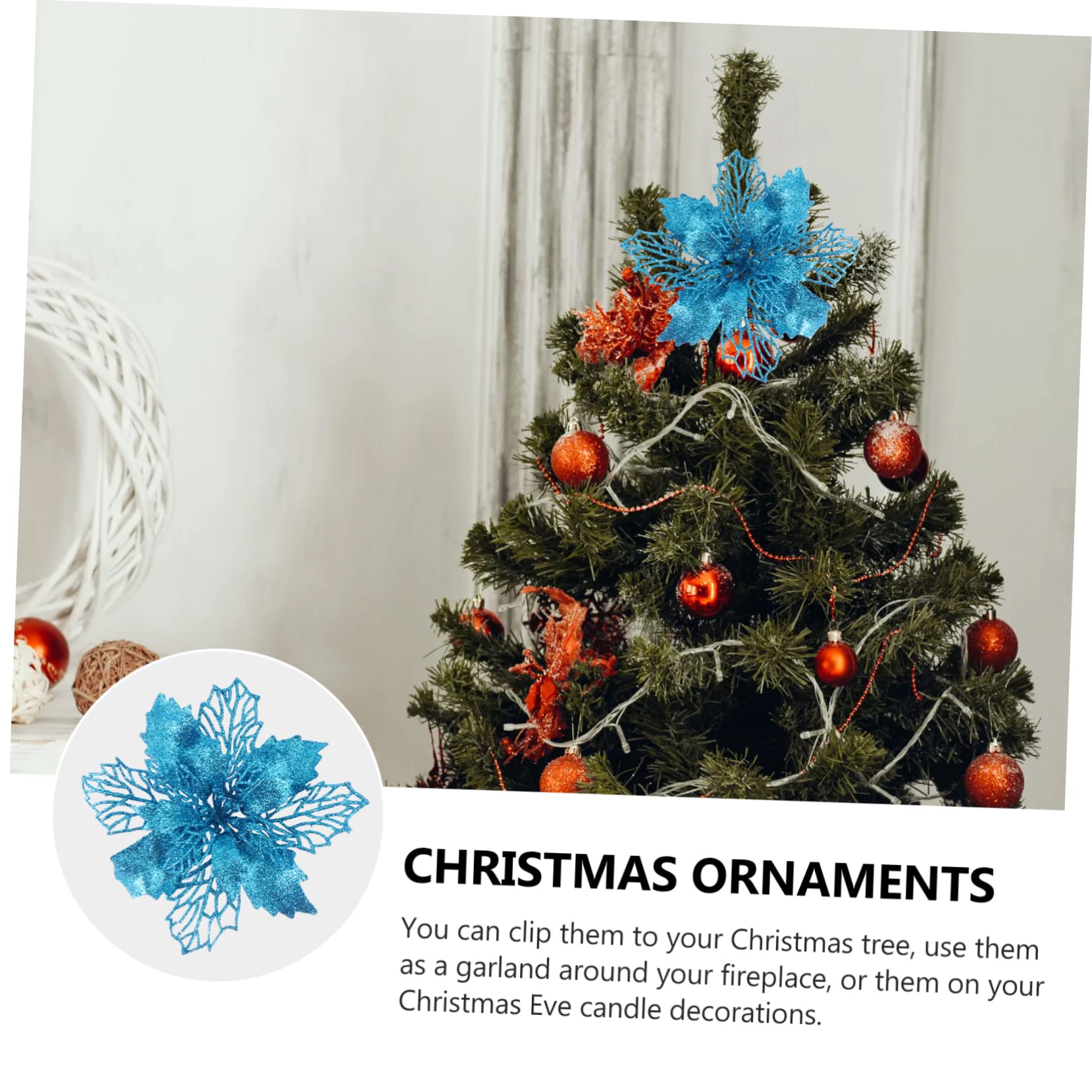 OUNONA 3juegos Adornos Navideños De Flores Poinsettia Falsas Brillo para Decorar Árbol De Navidad y Espacios Festivos