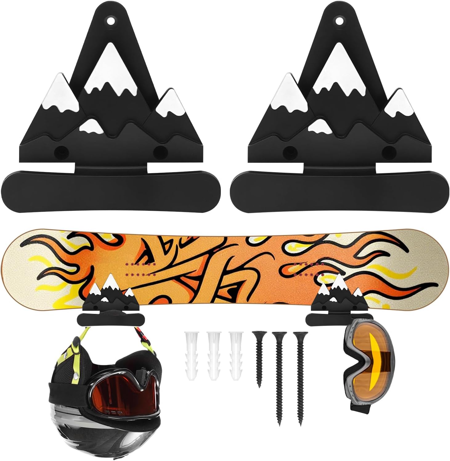 Roliwils Snowboard Wall Mount Set, Easy Installation | Reliable Support | Space-Saving Indoor Snowboard Storage for Living Room/Bedroom/Garage | Mountain-Themed Wall Art | Universal Hanging Wall Rack
