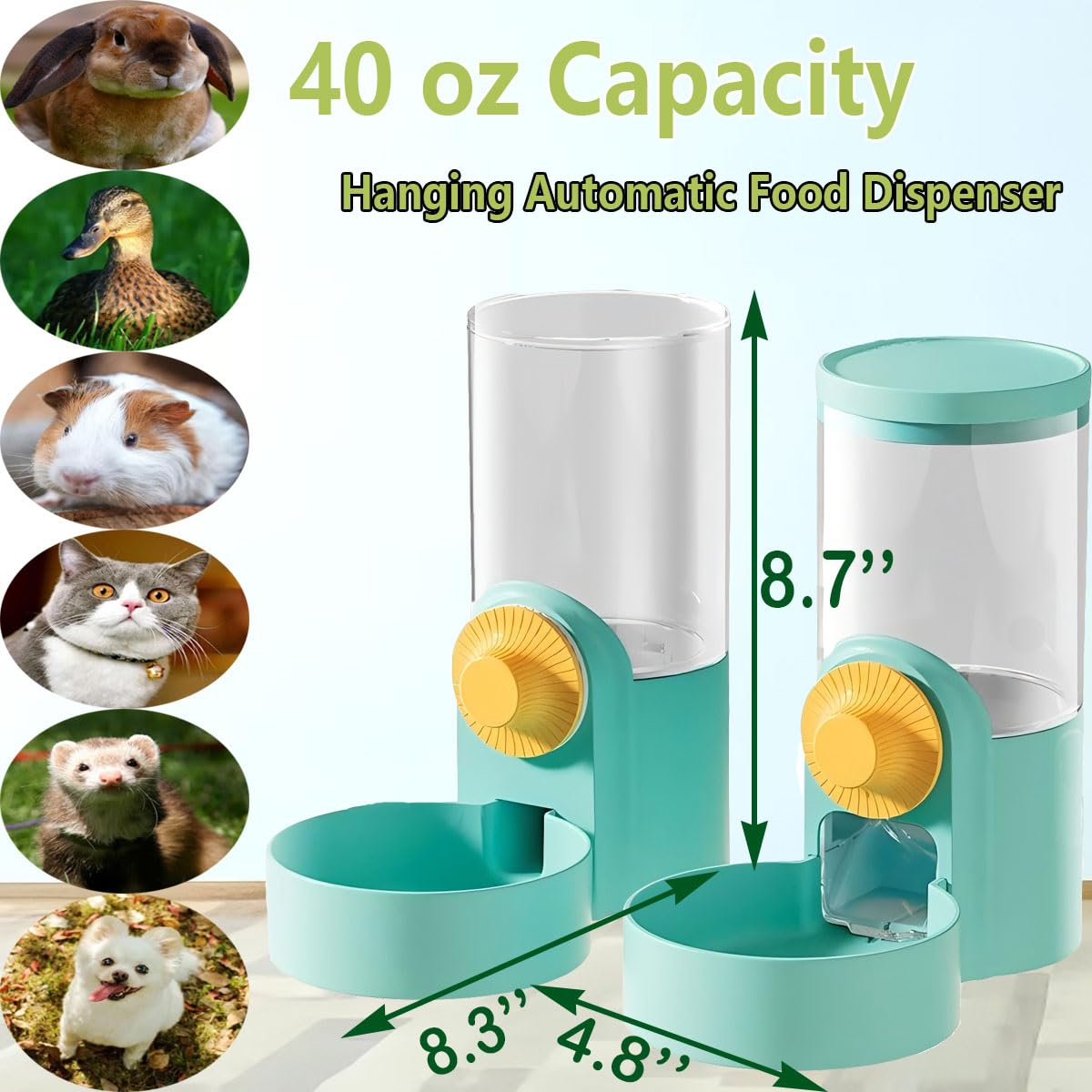 Set di dispenser per acqua per conigli, 1134 g, mangiatoia automatica da appendere, ciotola per acqua per furetti, coniglietti e porcellini d'India, adatto per piccoli animali, distanza tra la griglia