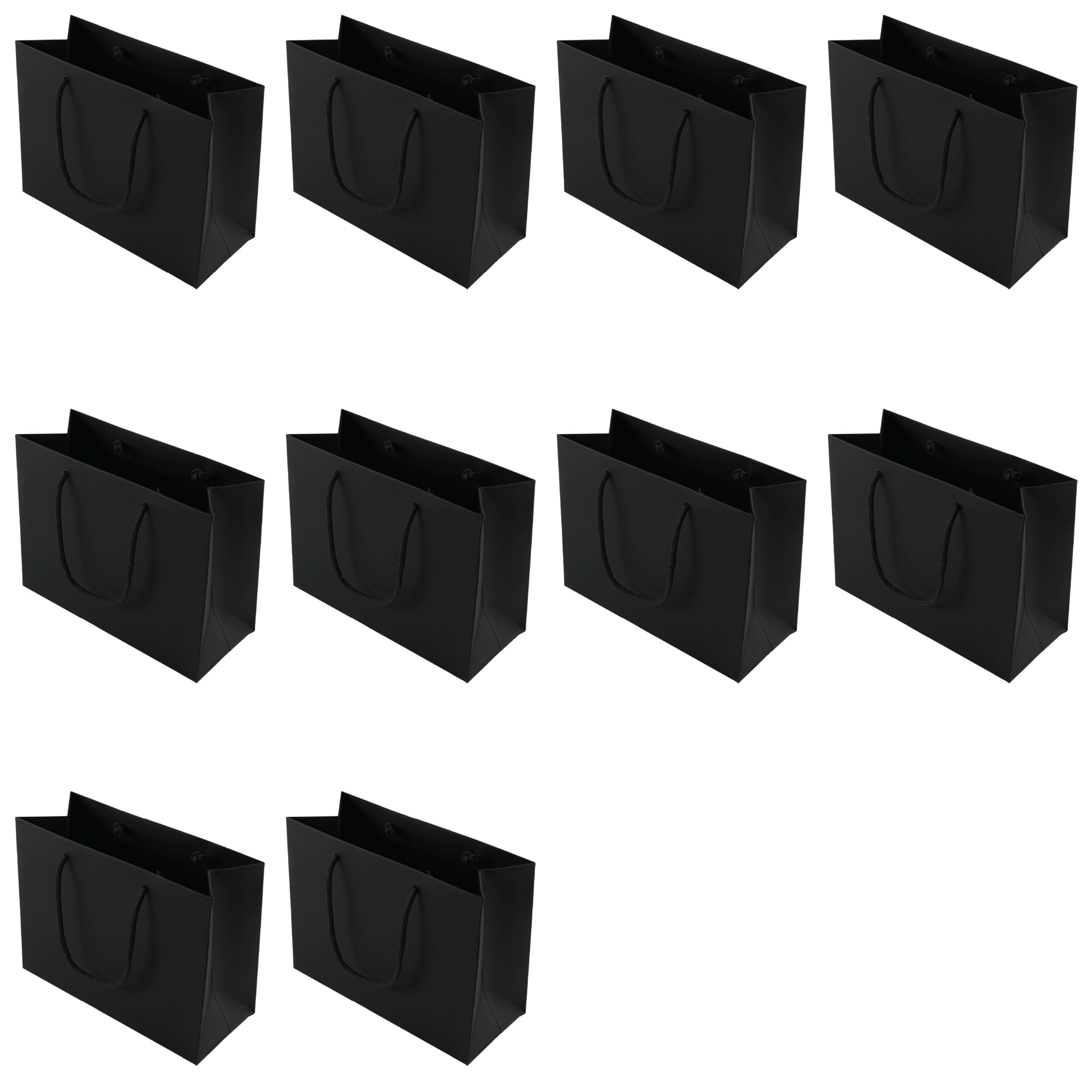 Pack of 10 Medium Black Premium Eco Kraft Paper Gift Bags | Wide A5 (25x19x11cm) | Paper Braided Handles | FSC Certified | Plastic Free | Boutique Retail & Gifting