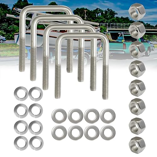 FITHOIST Paquete de 4 pernos cuadrados en U de 12"-13 roscas, pernos en U de acero inoxidable 304 de 12" de profundidad x 3-116" de ancho x 4-516"