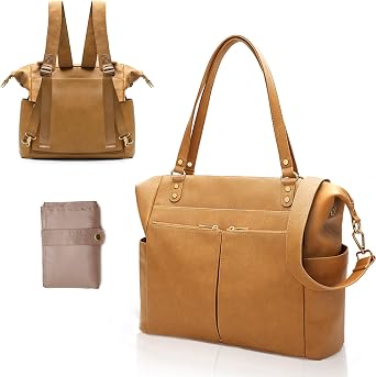 MOMINSIDE Diaper Bag Tote Leather Diaper Bag Backpack with 14 Pockets, Baby Registry Search, Large Baby Bag, Changing Pad