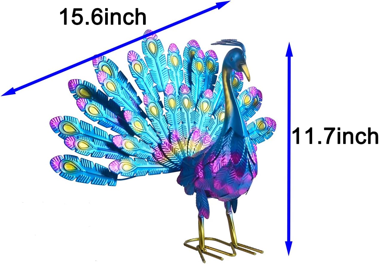 Small Peacock Statue Animal Sculpture Garden Decoration Metal Yard Art for Yard Outdoor Decoration (Purple)