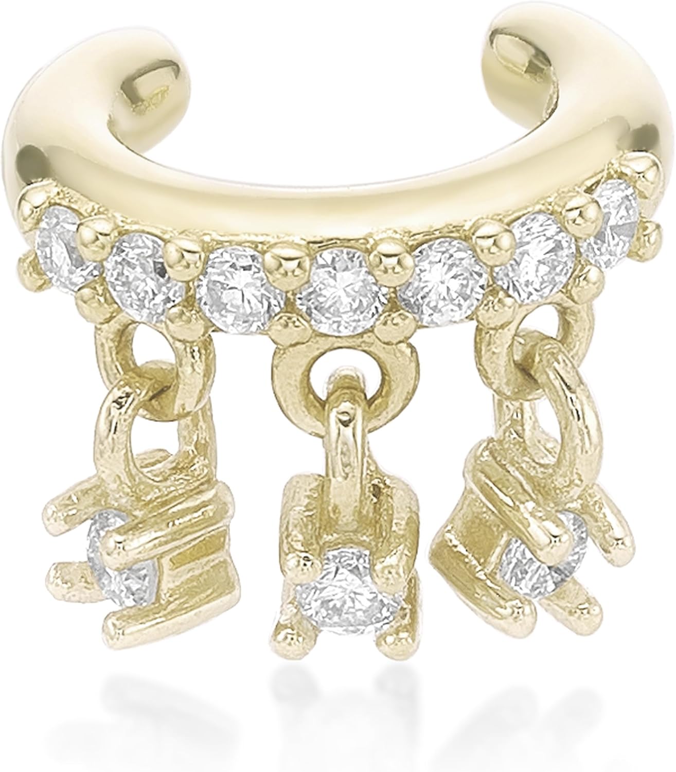 Lavari Jewelers 1/10 Carat Lab Grown Diamond Dangle Ear Cuff for Women - 18k Yellow Gold Plated 925 Sterling Silver Diamond Ear Wrap for Her - Hypoallergenic Jewelry - Elegant Simplicity