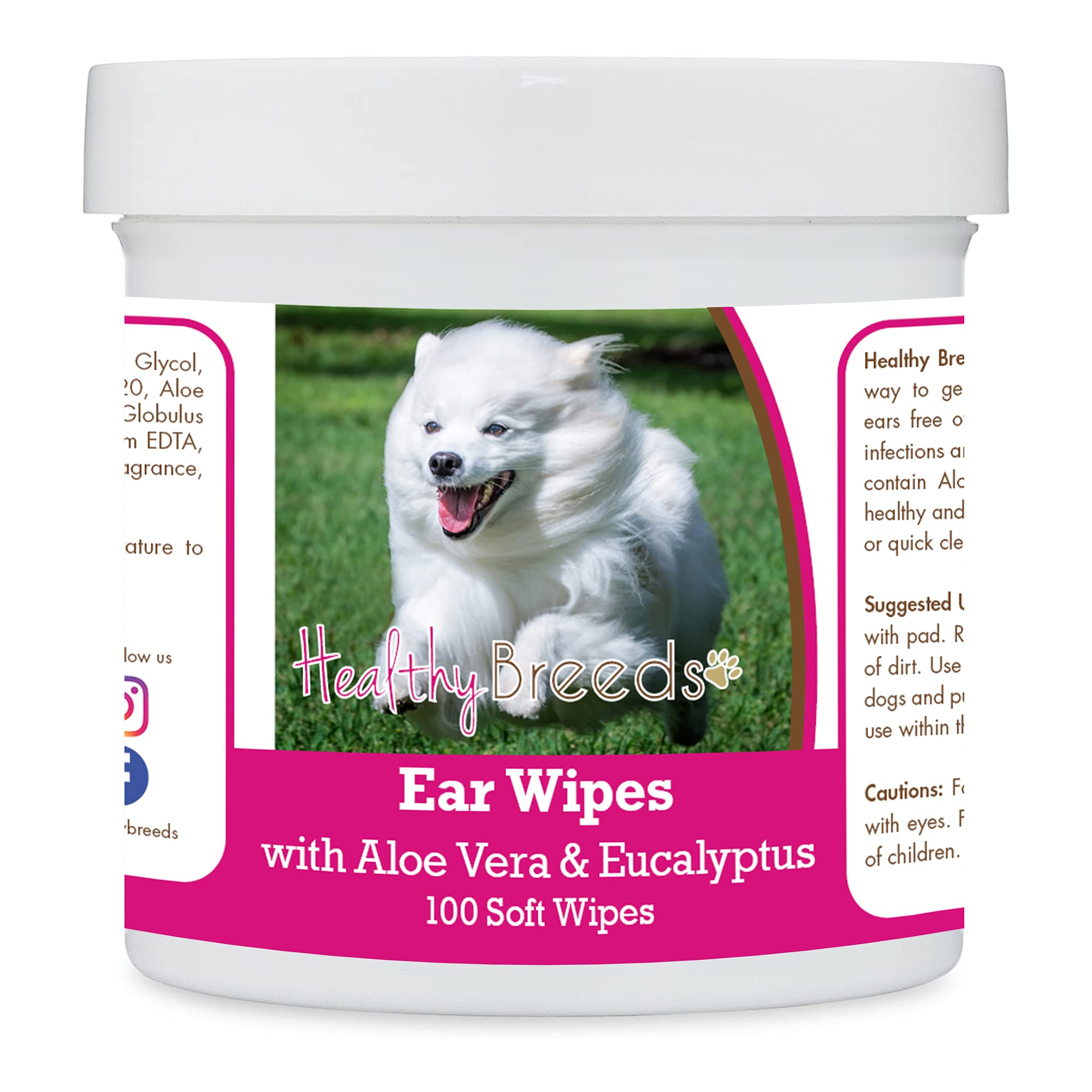 Healthy Breeds American Eskimo Dog Ear Cleaning Wipes with Aloe &amp; Eucalyptus for Dogs 100 Count