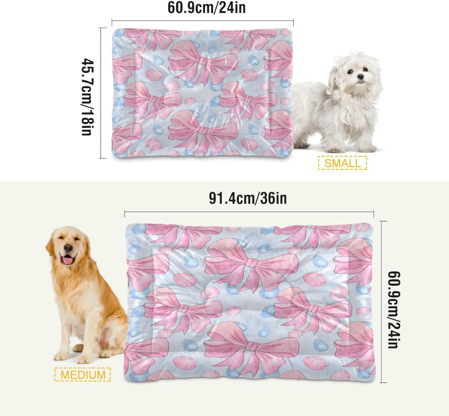 review Pink Bow Egg Crate Pet Bed, Portable Washable Dog Cat Mat, Soft Comfortable Pet Mattress with Non-Slip Bottom for Dogs Cats Sleeping, 24 x 18 Inch