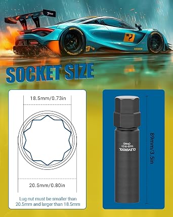 10 Spline Lug Nut Socket, Compatible with Bimecc 10-Spline Lug Nuts and Lug Bolts, Replacement for TA20-19/21, 10-Spline Lug Nut Key with 19MM and 21MM Hex Drive, CR-MO
