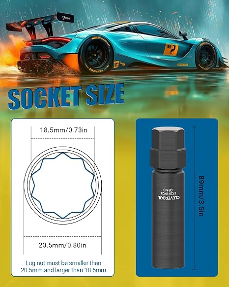 10 Spline Lug Nut Socket, Compatible with Bimecc 10-Spline Lug Nuts and Lug Bolts, Replacement for TA20-19/21, 10-Spline Lug Nut Key with 19MM and 21MM Hex Drive, CR-MO