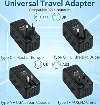 2000W 220V to 110V Converter, Voltage Converter US to Europe for Hair Dryer with 1 USB A 3 USB C, European Travel Plug Adapter Power Converter Adapter Combo from US to EU UK AU (Black)