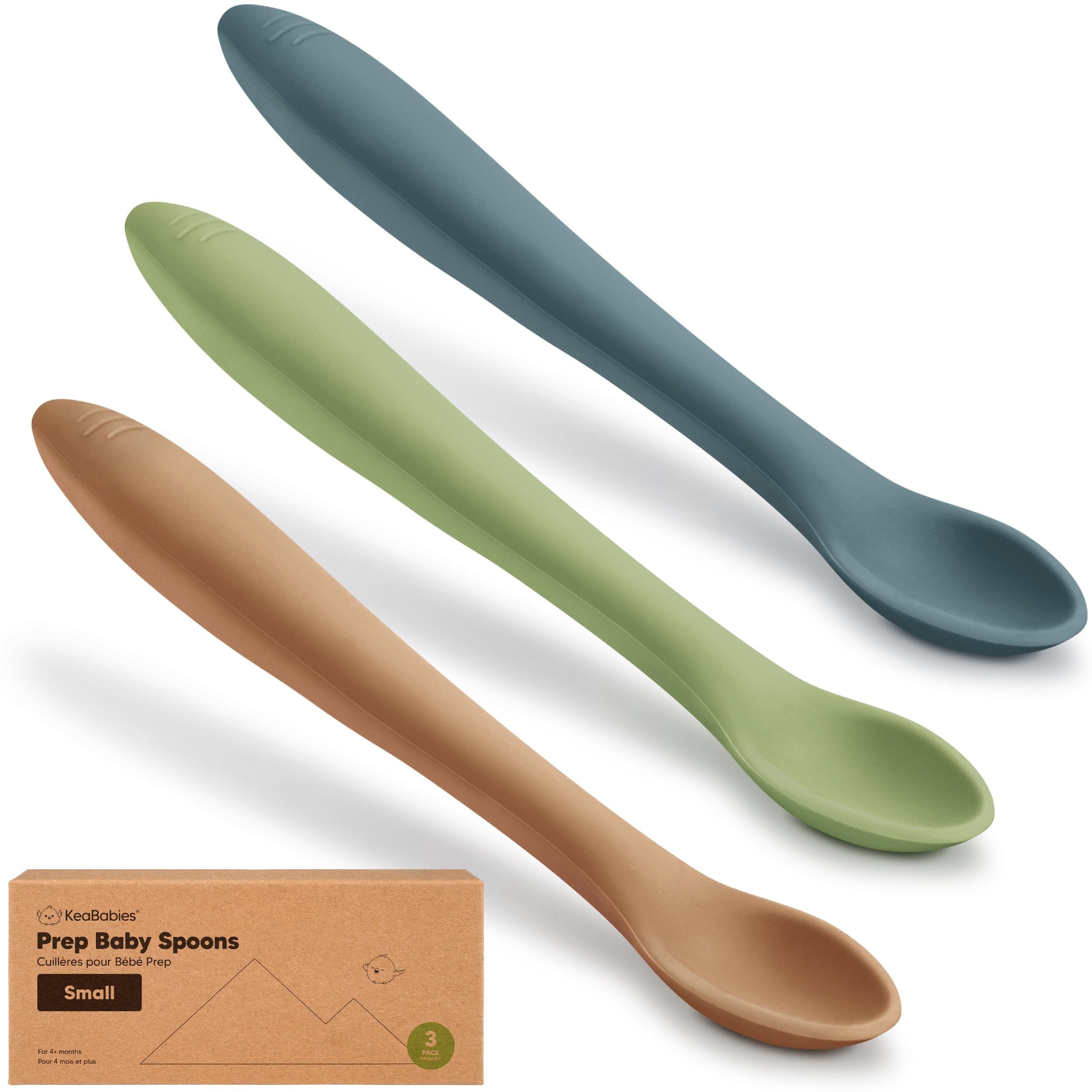 KeaBabies Silicone Baby Spoons Self Feeding 6-12 months, 3pk, Desert, Small
