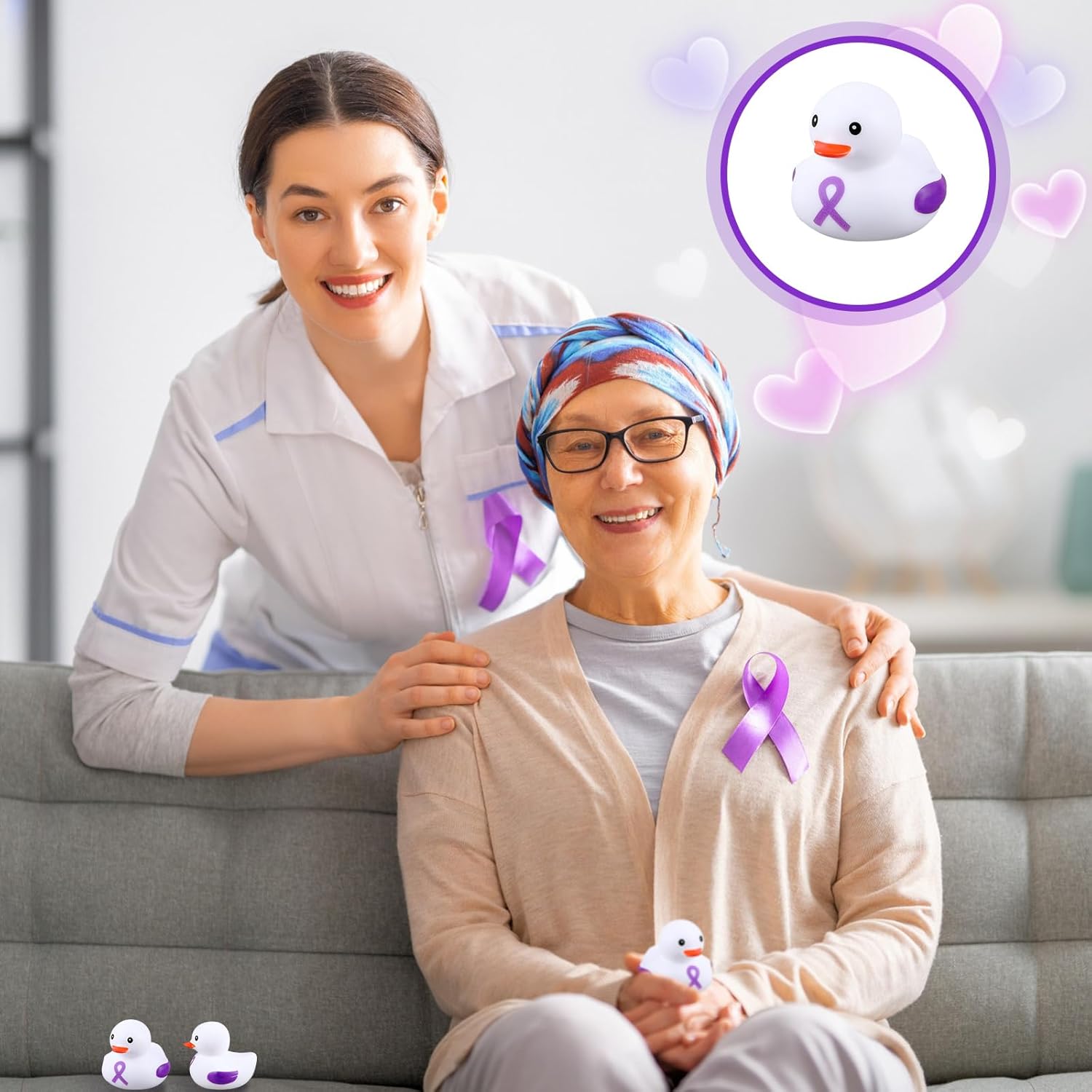 DEEKIN 100 Pcs Purple Ribbon Awareness Rubber Ducks Bulk Domestic Violence Lupus Overdose Breast Cancer Awareness Rubber Ducks for Memorial Events Campaign Parties Supplies