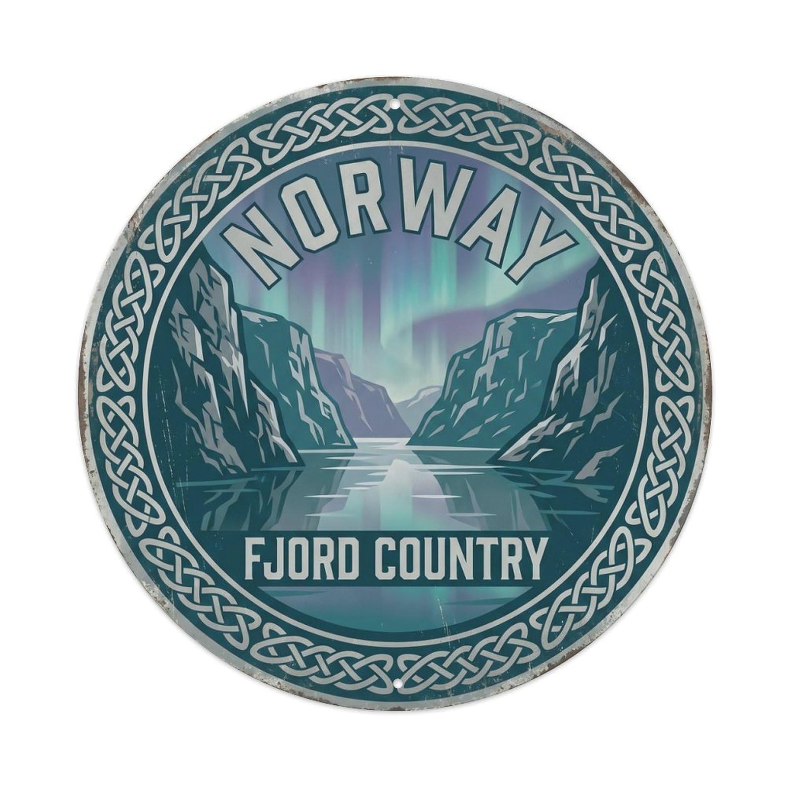 Cmhok Vintage Style Vintage Travel Norway Fjord Landscape Metal Tin Sign Plaque Wall Decor For Cafe, Club, Garden Round Metal Poster 8X8inch