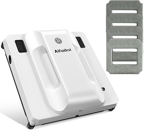 AlfaBot Robot de limpieza de ventanas, boquillas dobles con aerosol ultrasónico, robot limpiador de ventanas de 5000 Pa con detección de bordes, 3