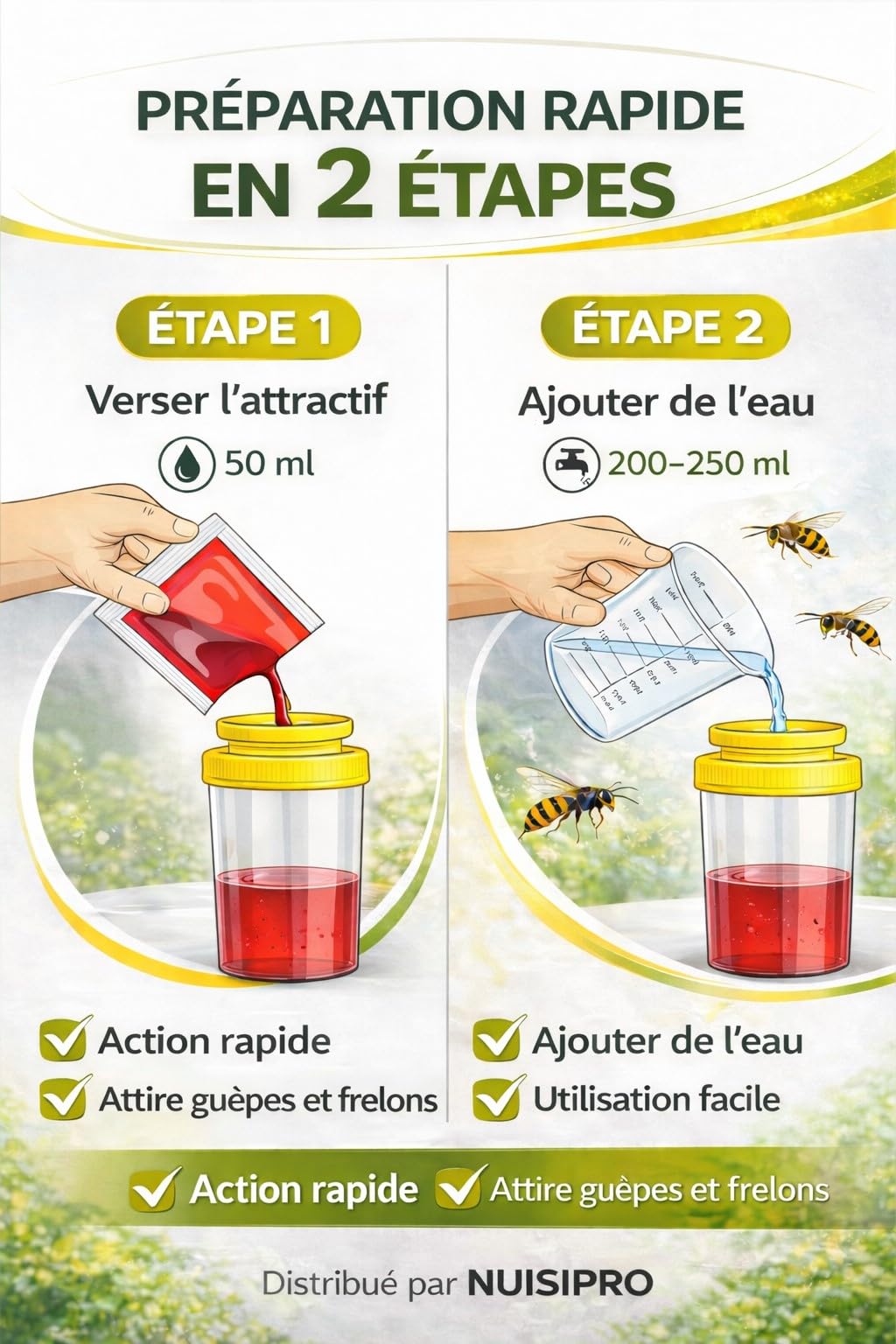 PROTECTA Attractive Vespe, Calabroni e Mosche - Liquido per trappola vespe/protezione naturale ed efficace - concentrato da diluire, può essere utilizzato in tutti i tipi di trappole - 2 x 500 ml