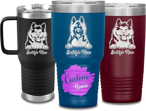 Vista 148 de Vaso de viaje de Navidad personalizado, perro pastor alemán, mamá y papá, dueño de perro pastor alemán personalizado, recuerdo grabado