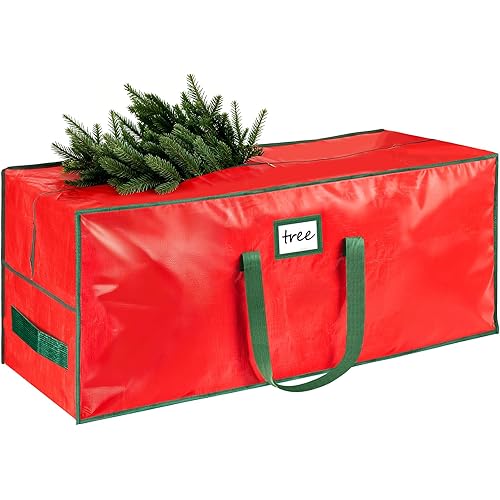 HABGP 9 ft Large Christmas Tree Storage, Stores 9 Foot Artificial Xmas Trees, Sturdy Plastic Waterproof Christmas Holiday Tree Bag For Storage Box with Strong Handles & Zipper, Red