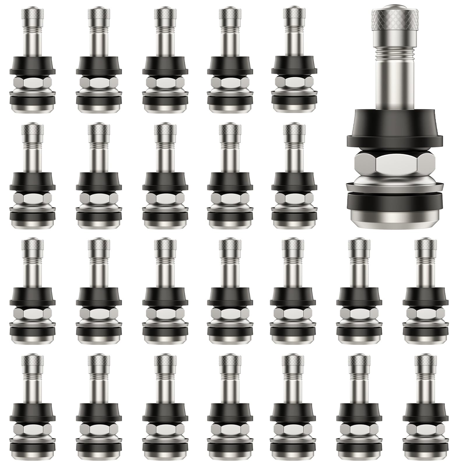 25PCS TR416 Metal Valve Stems, Outer Mount Valve Stem High Pressure Clamp-in Valves Fits 0.453" and 0.625" Rim Holes 1 1/2" Long
