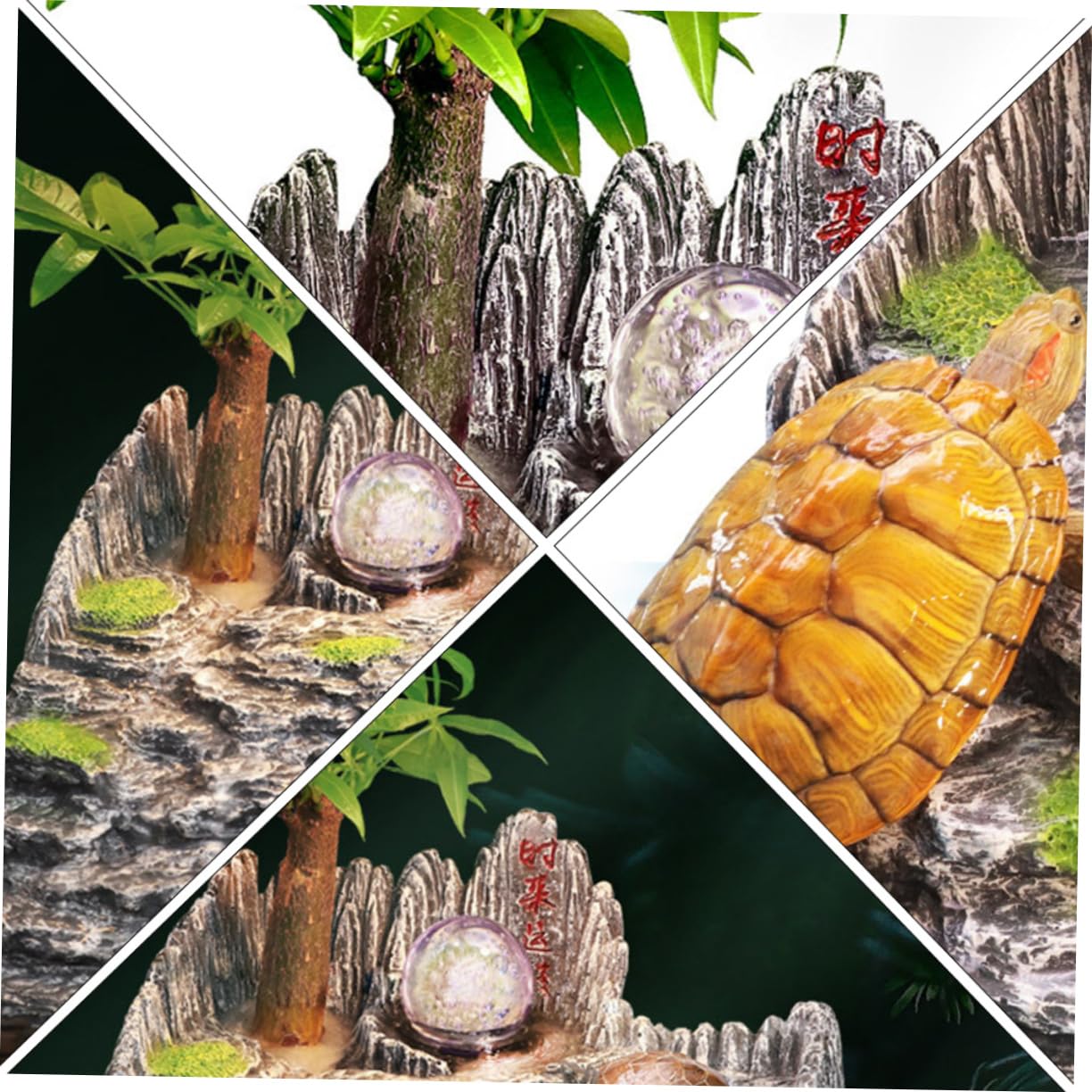 Housoutil Plateforme Inclinée en Résine pour Tortues Reptiles, Décoration Aquarium Facile à Nettoyer Cachette Intégrée, pour Habitat Créatif et Accessoire Aquarium