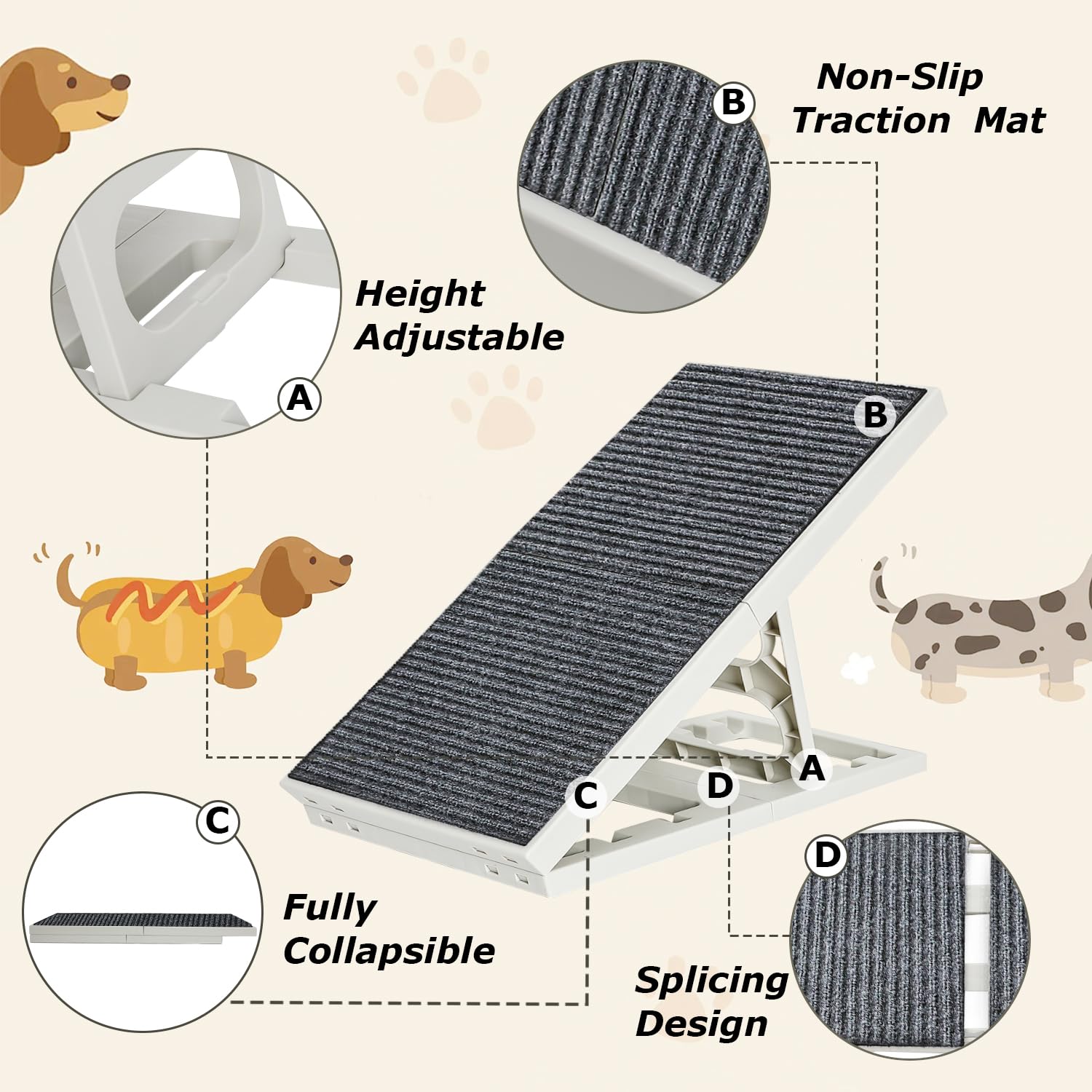 Raised Dog Bed Dog Ramp, ORGXpert Folding Dog Ramp With Non Slip