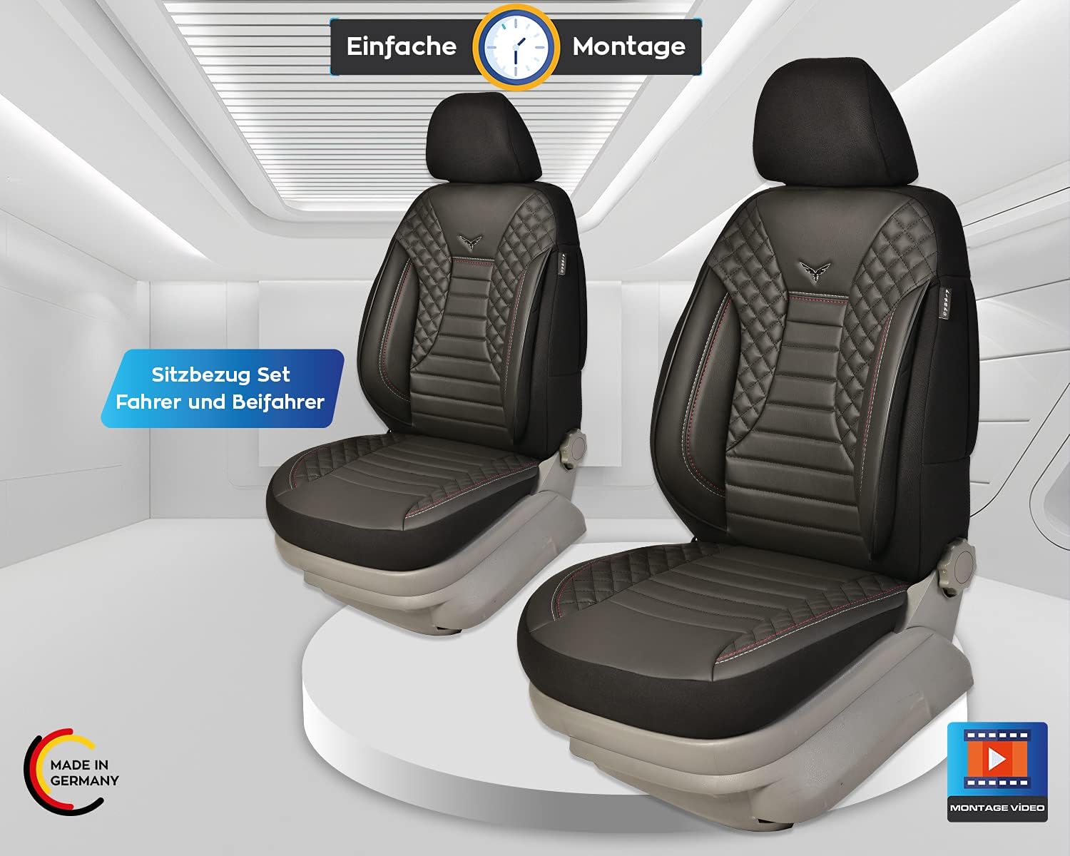 BREMER SITZBEZÜGE Measure Car Seat Covers Compatible with Hyundai Santa Fe DM Driver & Passenger Set from 2012-2018 / Car Seat Cover Velour Faux Leather Set of 2 in Black