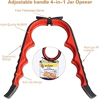 Vista 4 de Abridor de frascos y botellas para manos débiles, kit abridor de latas y botellas multifunción 5 en 1 con mango de silicona, fácil de usar para Rojo