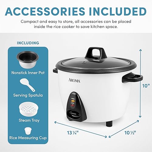 Miniatura 10 de AROMA Rice Cooker, 8-Cup (Uncooked)  16-Cup (Cooked), Pot-Style Rice Cooker and Soup Warmer with One-Touch Control, 4 Qt, White, ARC-368NG