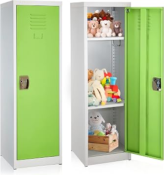 AdirOffice Kids Steel Metal Storage Locker - for Home & School - with Key & Hanging Rods 48 in, Green