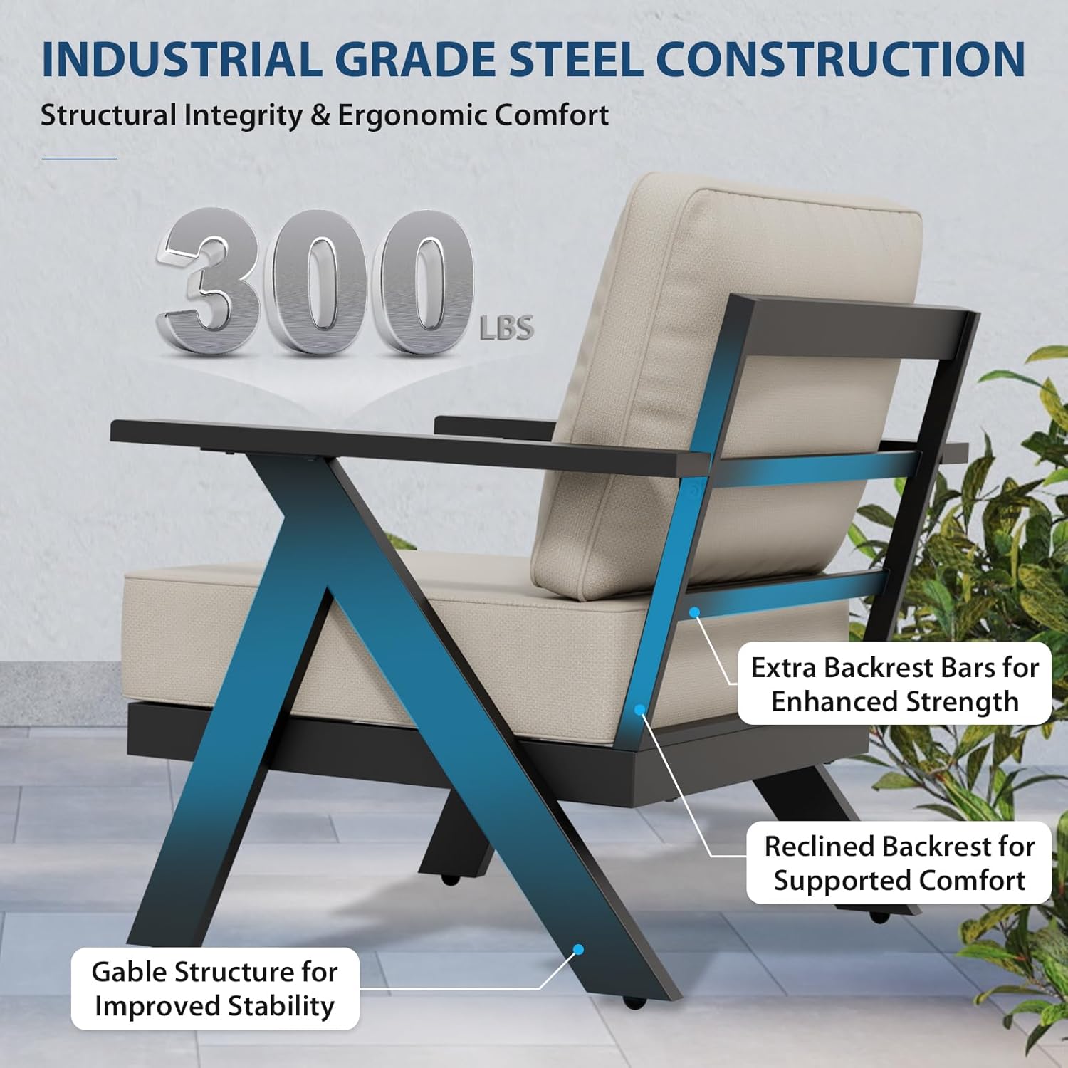 COOS BAY Iron Luxe 3 Piece Outdoor Bistro Set with Patio Chairs and Side Table, Modern Patio Furniture for Balcony Deck Garden, Black/Beige