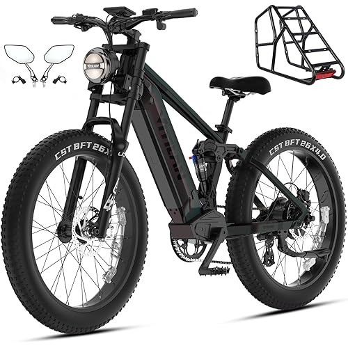 VITILAN T7&T7 Pro Electric Bike, 750W&1000W Motor, 28Mph&35Mph, 48V&52V 20Ah Sam-Sung Battery, Full Suspension EBike, 26” Electric Mountain Bike Fat Tire, 8-Speed