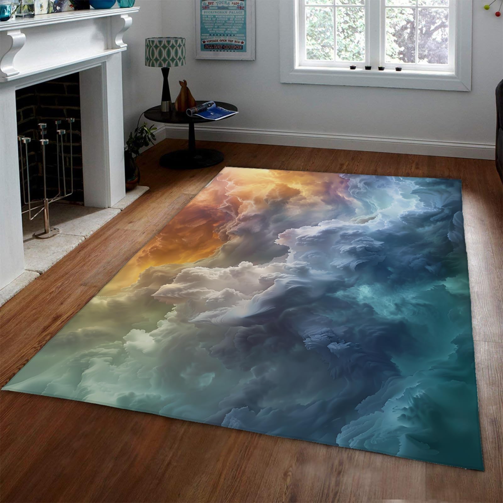 Large Area Rugs Fluffy Cloud Pattern Washable Rug 4'x5' Low Pile Door Mat for Living Room Bedroom All Season Home Decor Carpet
