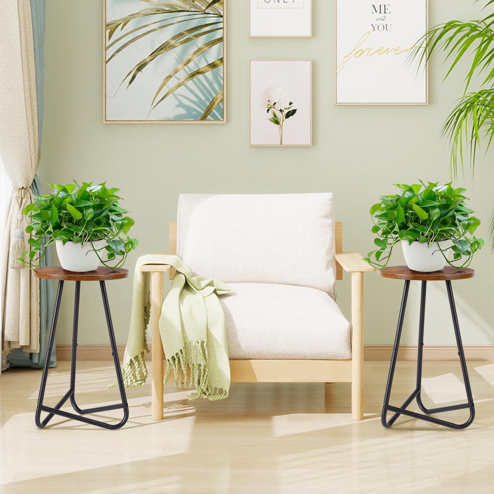 HDANI Lot de 2 Support Rond en Métal pour Plantes de 50 cm,Petit Aupport pour Fleurs,étagère en Bois pour Plantes, étagère Moderne pour Plantes d'intérieur pour Salon,Balcon et Bureau,Noir