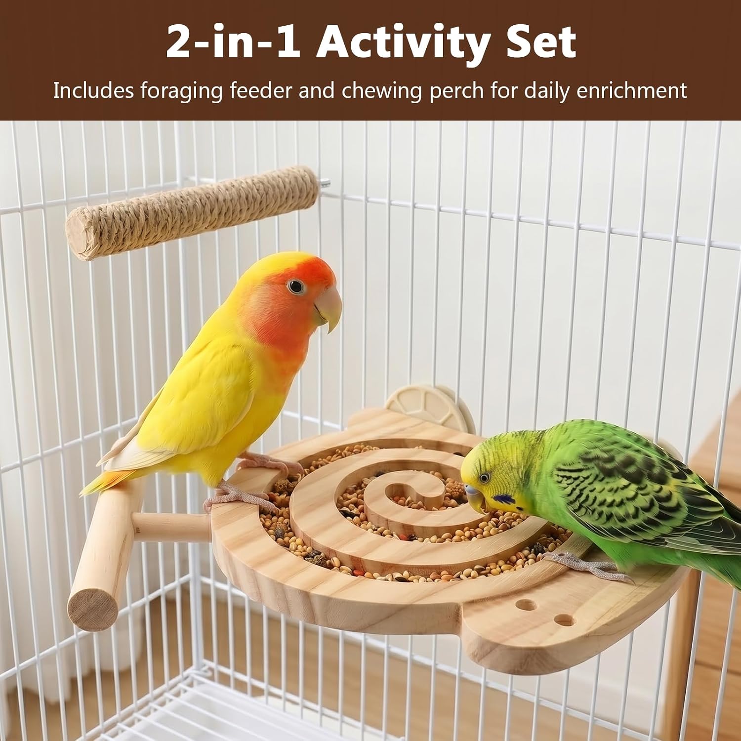 2 Pack Bird Foraging Toy with Perch, Parrot Puzzle Slow Feeder Toy for Cage image 5