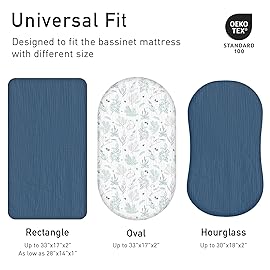 Muslin Bassinet Fitted Sheets, 2 Pack for Baby Boy and Girl, Soft Breathable Baby Pad/Mattress Sheet, Fit for Hourglass Oval and Rectangle Bassinet Mattress (Blue Deer)